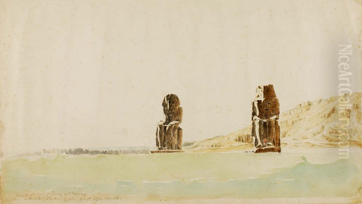 Statues at Memnon, Thebes Oil Painting by Miner Kilbourne Kellogg