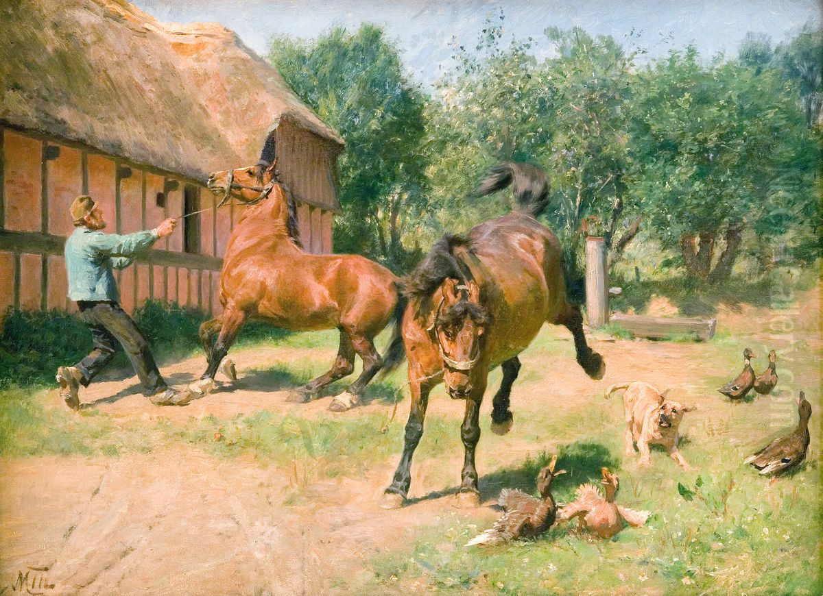 Kade heste Oil Painting by Hans Michael Therkildsen