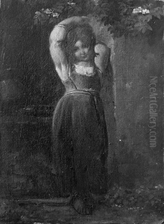 En lille italiensk pige ved en fontaene Oil Painting by Ernst Meyer