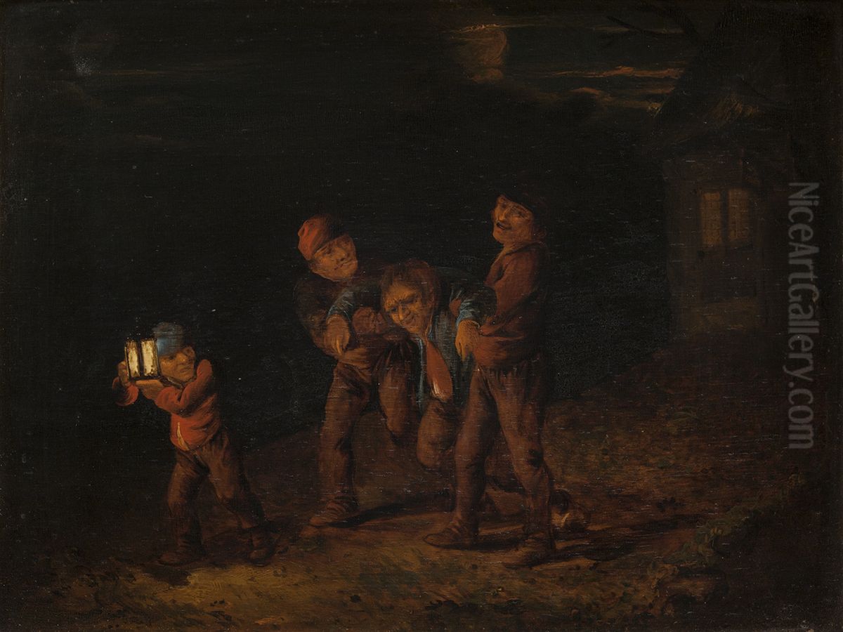 Seeing the Drunkard Home Oil Painting by Adriaen Brouwer
