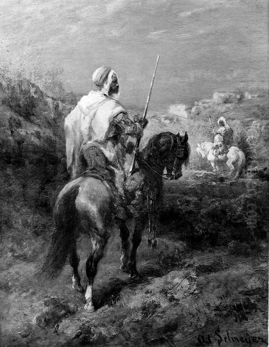 Two Arab Horsemen Oil Painting by Adolf Schreyer