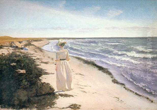 Lady at Karrebaeksminde Beach, Zealand Oil Painting by Laurits Andersen Ring