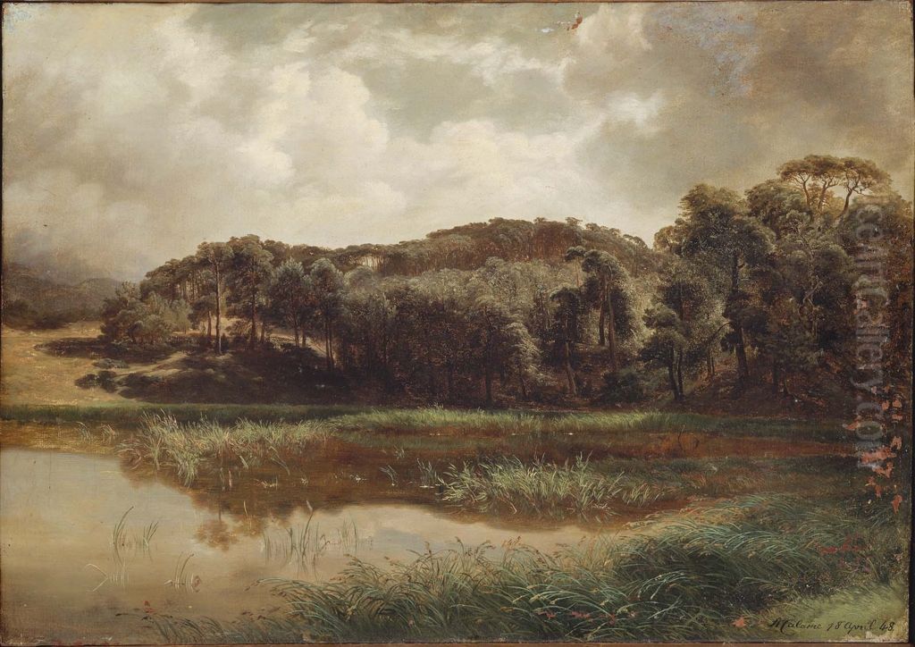 Lake at the Edge of a Forest Oil Painting by Alexandre Calame