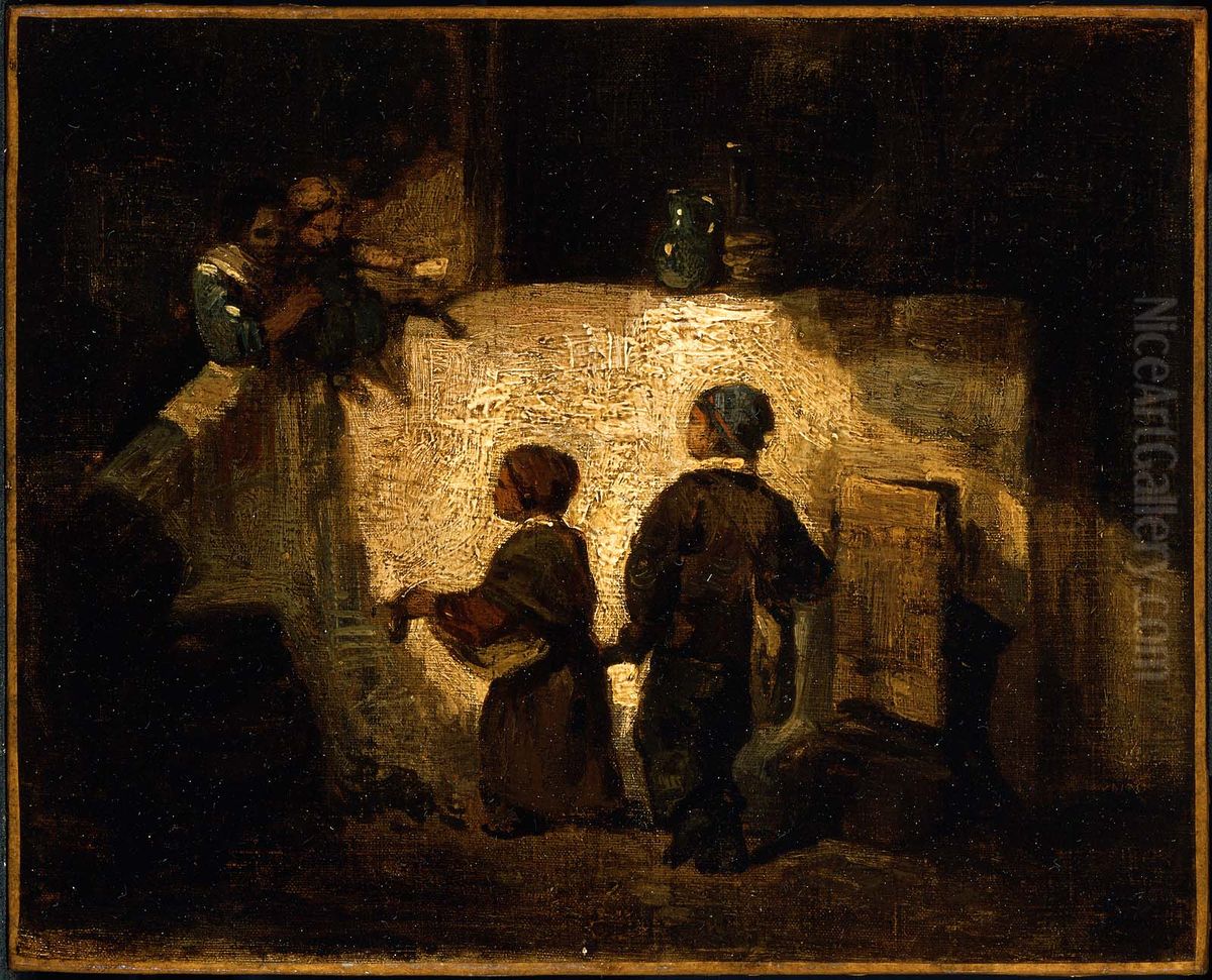 Young Beggars Oil Painting by Alexandre-Gabriel Decamps