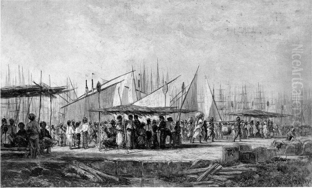 Old Port, Singapore Oil Painting by Alexandre-Gabriel Decamps