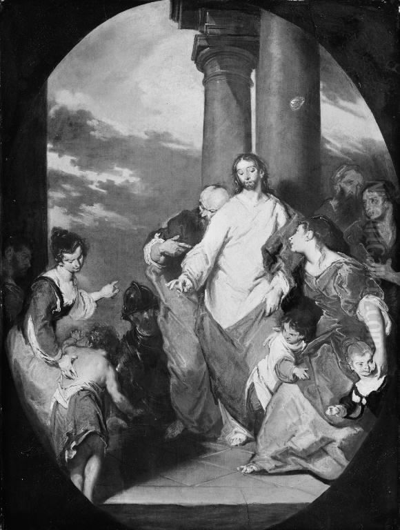 Christ Blessing Little Children Oil Painting by Giuseppe Bazzani