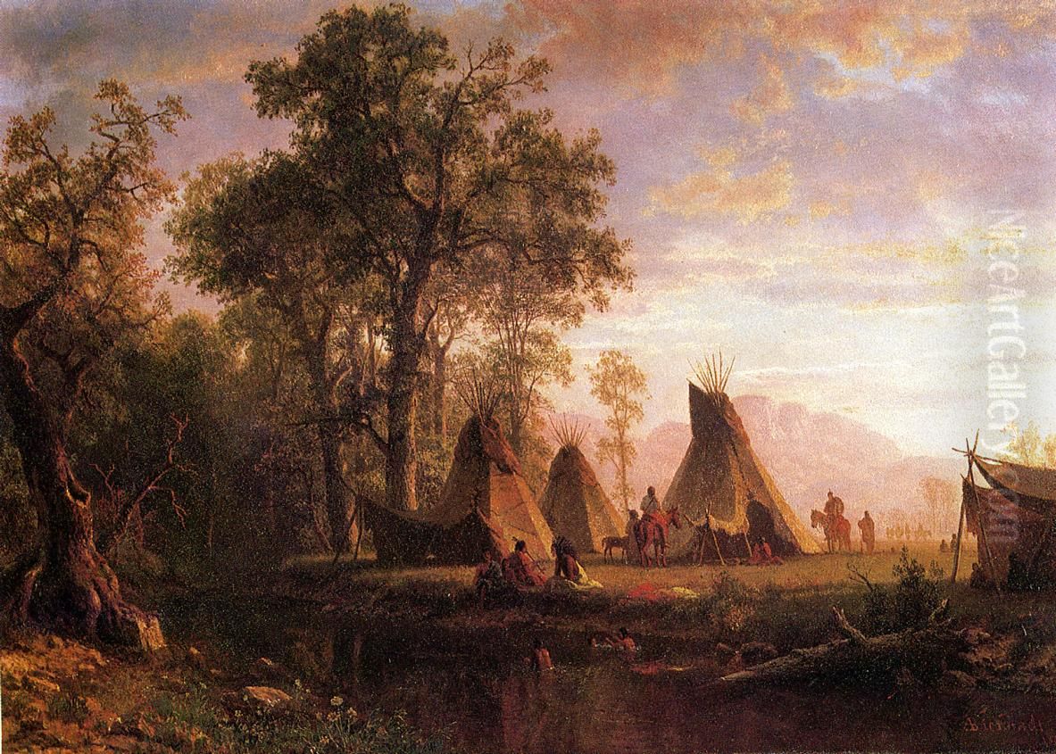 Indian Encampment, Late Afternoon Oil Painting by Albert Bierstadt
