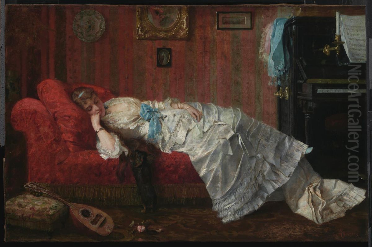 Young Woman Resting in a Music Room Oil Painting by Alfred Stevens