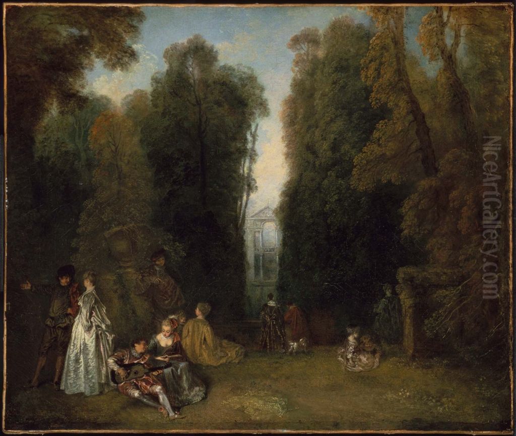 La Perspective (View through the Trees in the Park of Pierre Crozat) Oil Painting by Jean-Antoine Watteau