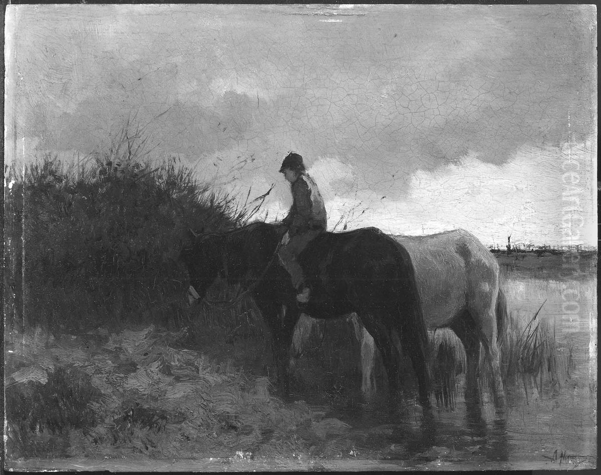 Horses Drinking Oil Painting by Anton Mauve