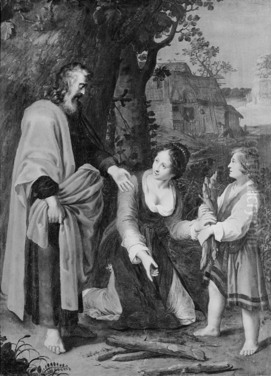 The Prophet Elisha and the Shunamite Woman Oil Painting by Adriaen van Nieulandt the younger