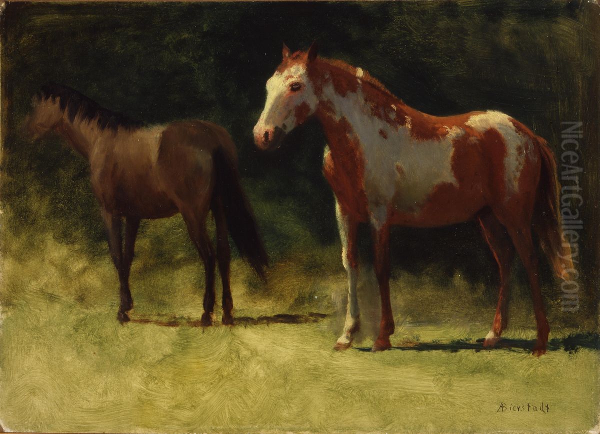 Two Horses Oil Painting by Albert Bierstadt