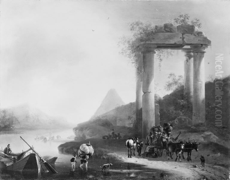 Italian Landscape with Classical Ruins Oil Painting by Willem Schellinks