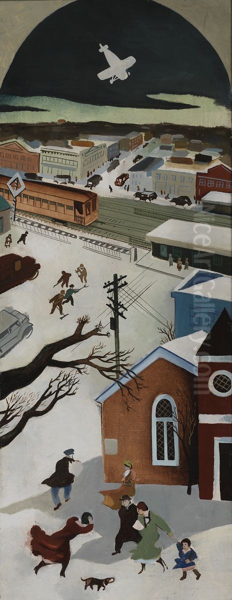 Suburban Post in Winter (mural study, Freeport New York Post Office) Oil Painting by William Gropper