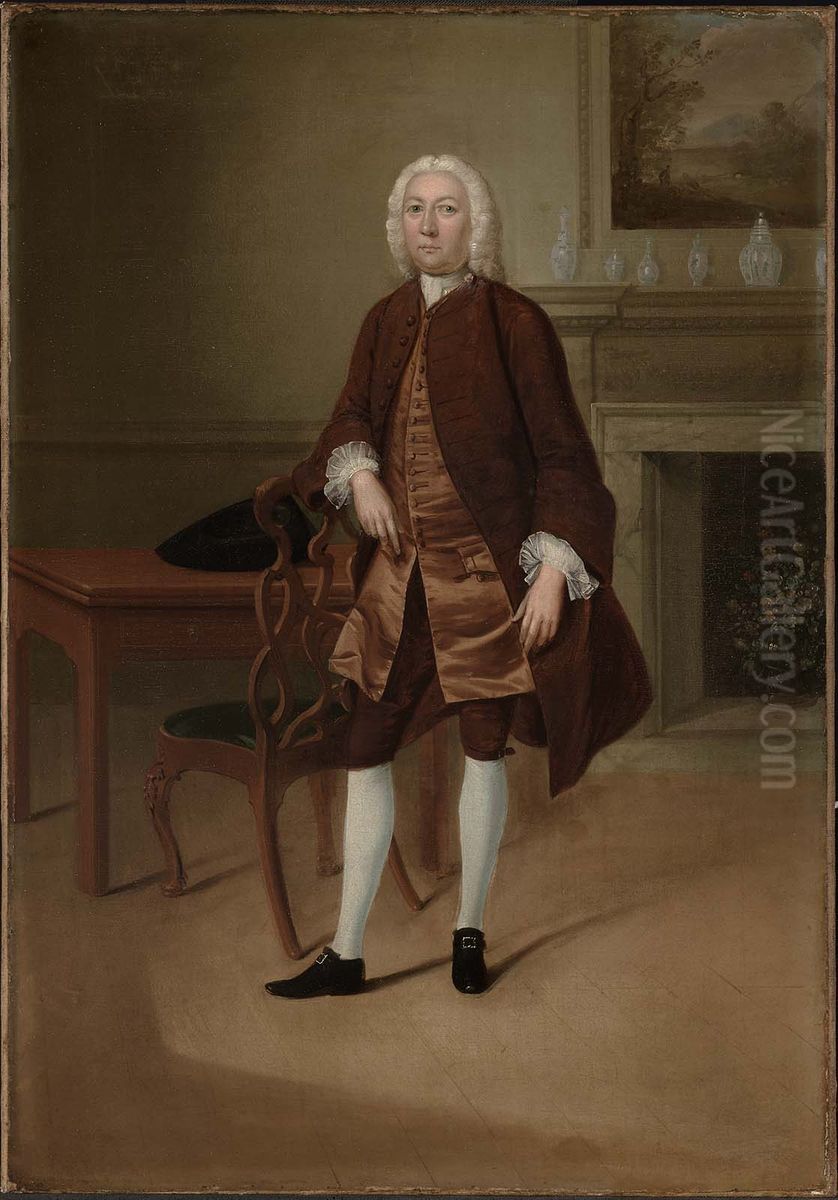 Portrait of a Man Standing Beside a Table Oil Painting by Arthur Devis