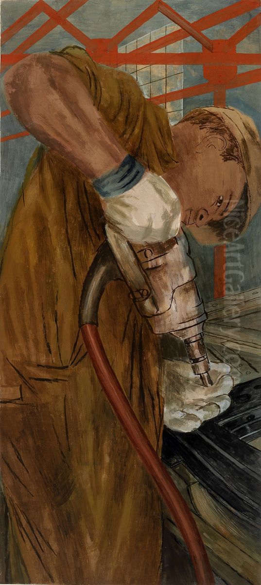 The Riveter (mural study, Bronx, New York central postal station) Oil Painting by Ben Shahn
