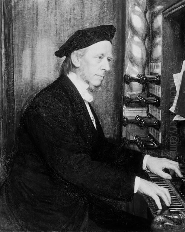 Domorganist i Roskilde, professor Hans Matthison-Hansen,kunstnerens svigerfader Oil Painting by August Jerndorff