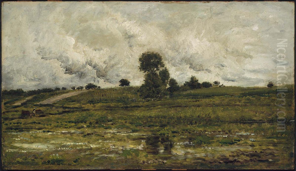 Rising Ground Near Villeneuve-St. Georges Oil Painting by Charles-Francois Daubigny