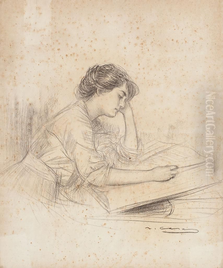 Joven Con Un Libro Oil Painting by Ramon Casas