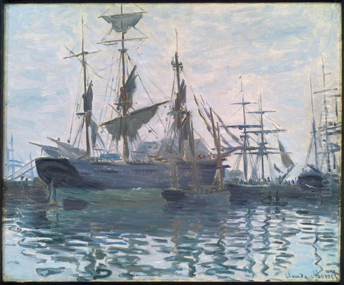 Ships in a Harbor Oil Painting by Claude Oscar Monet