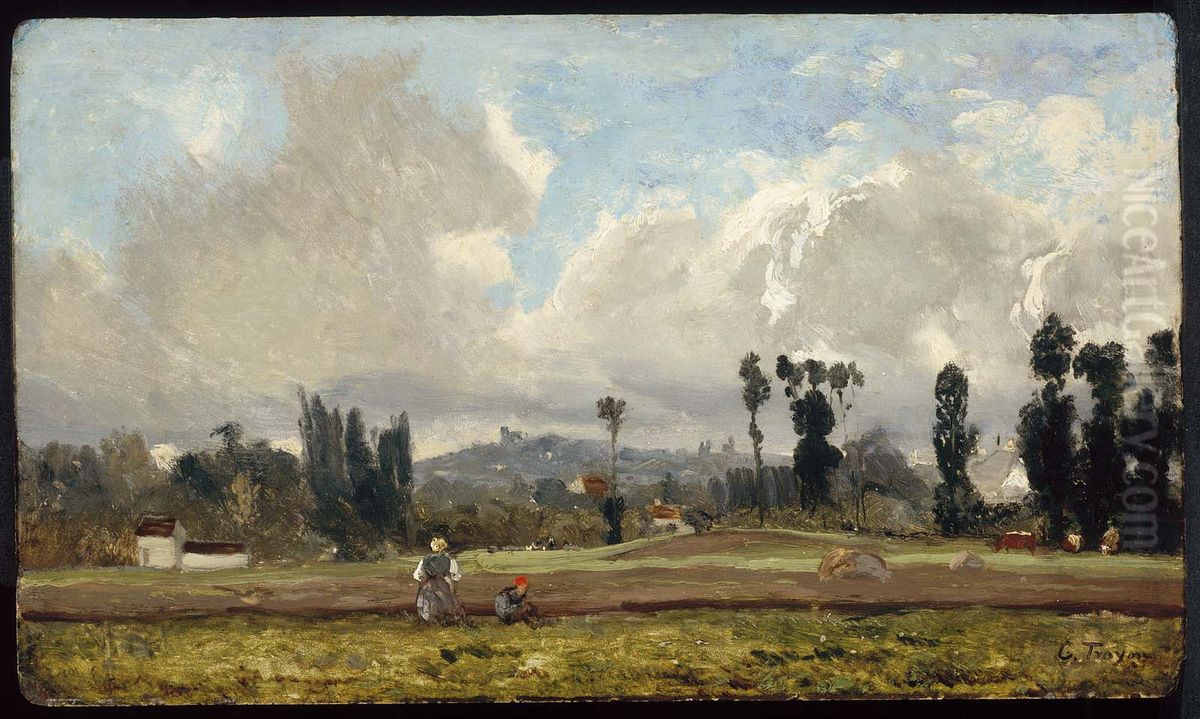 Field outside Paris Oil Painting by Constant Troyon