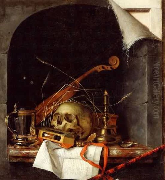 Vanitas Still Life Oil Painting by Cornelis Norbertus Gijsbrechts