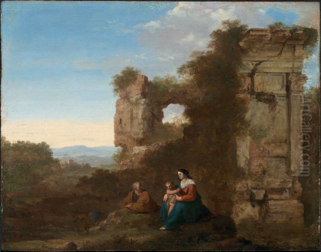 Rest on the Flight into Egypt Oil Painting by Cornelius van Poelenburgh
