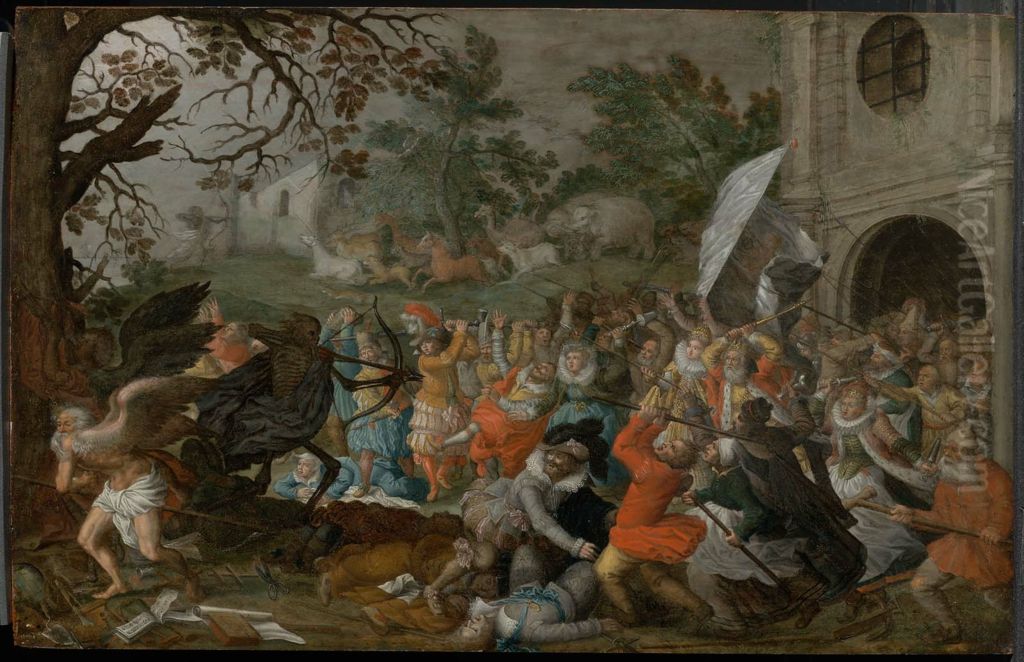 Men and Animals Struggling Against Death & Father Time Oil Painting by David Vinckboons I