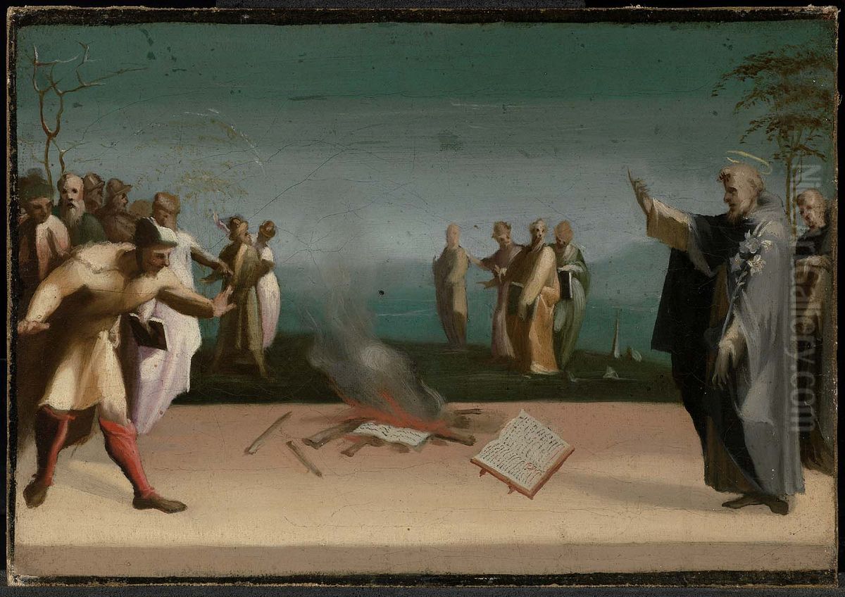Saint Dominic and the Burning of the Heretical Books Oil Painting by Domenico Beccafumi