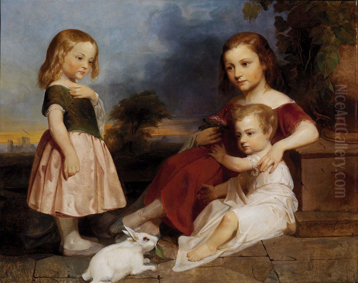 Portrait of the Downer Children Oil Painting by Peter F. Rothermel