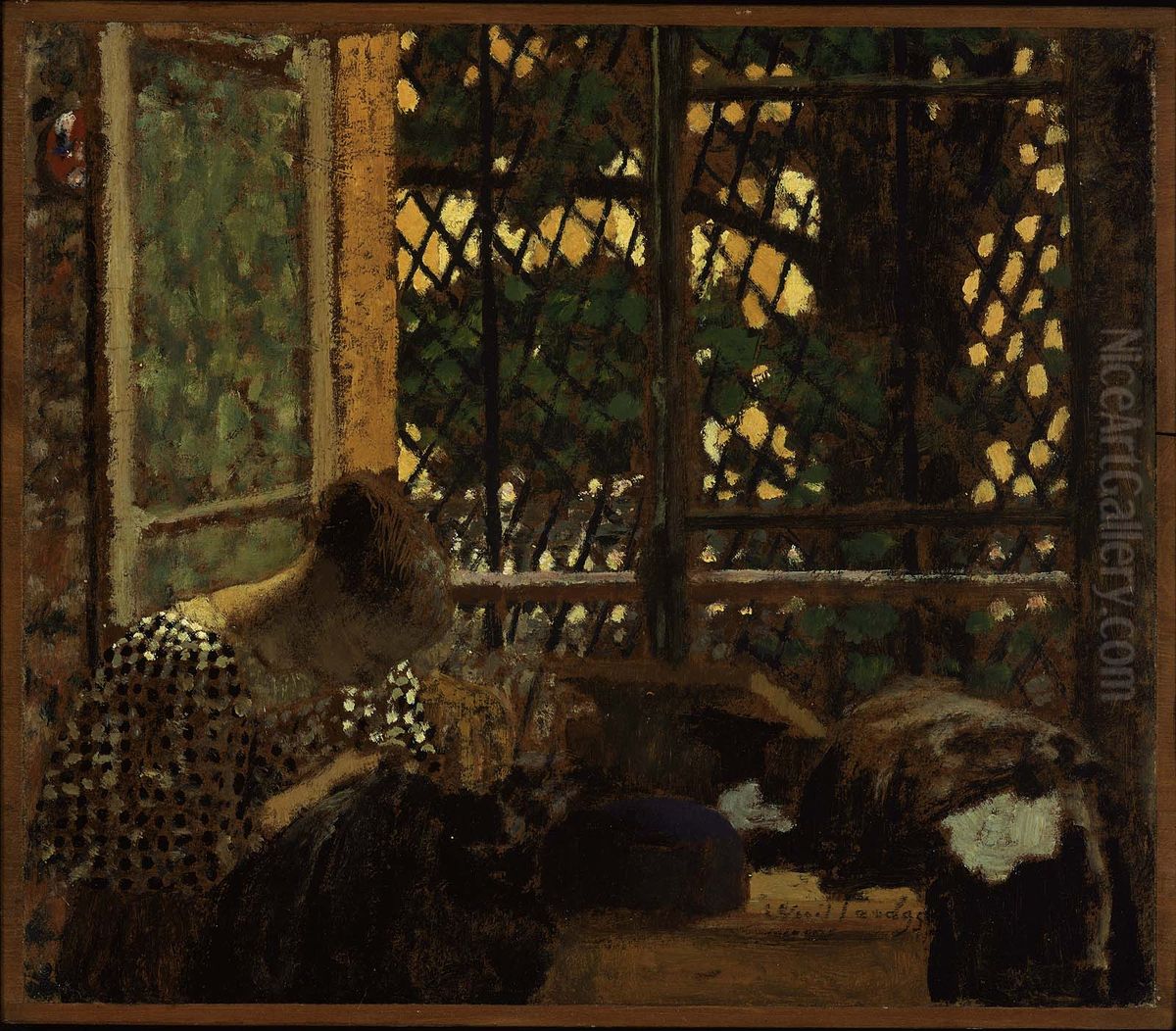 Woman Sewing before a Garden Window Oil Painting by Jean-Edouard Vuillard