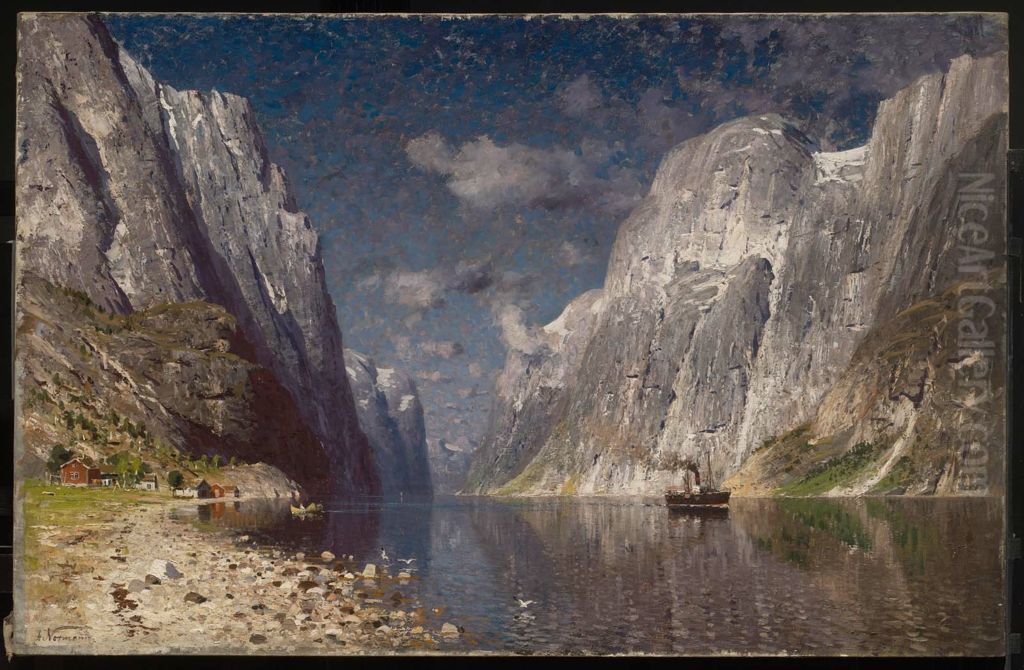 Norwegian Fiord Oil Painting by Adelsteen Normann
