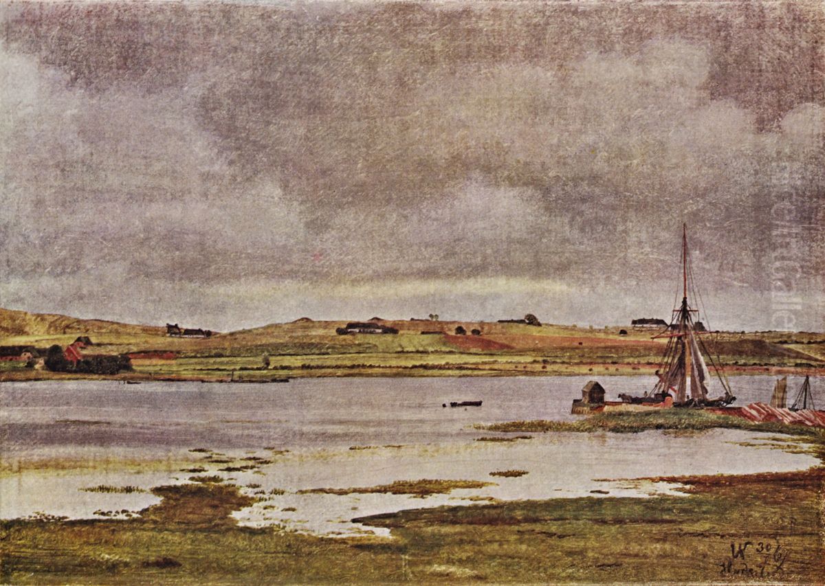 The Fiord at Hadsund, Jutland. Cloudy Weather Oil Painting by Vilhelm Kyhn
