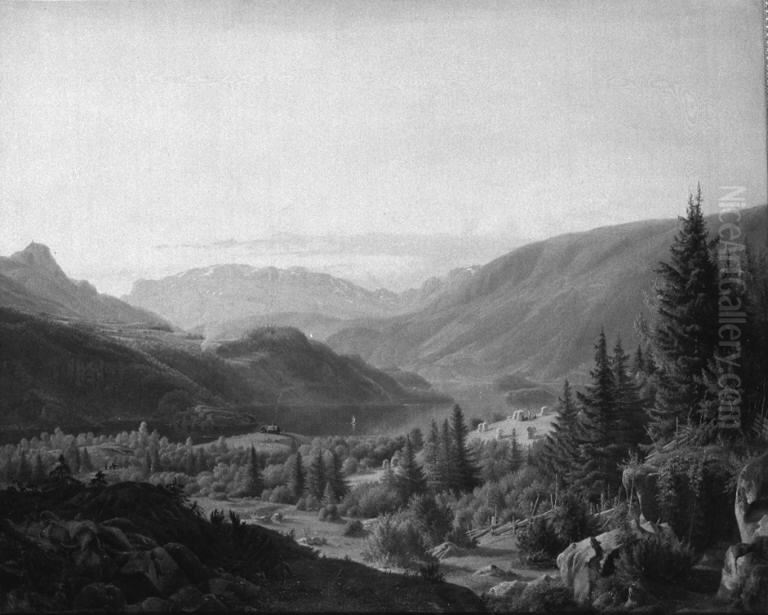 Parti i Valders i Norge. Aften Oil Painting by Louis Gurlitt