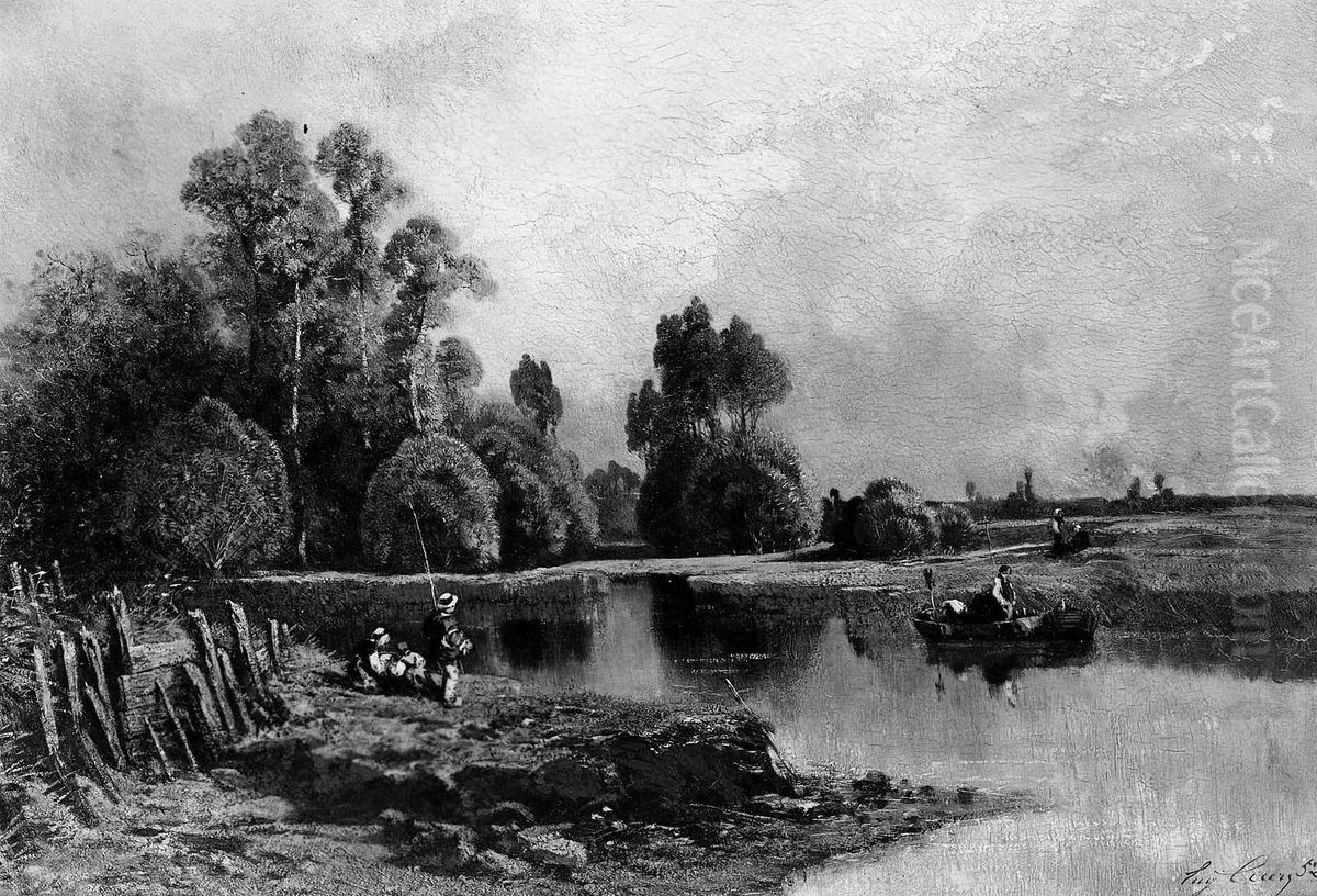 On the Loing River Oil Painting by Eugene Ciceri