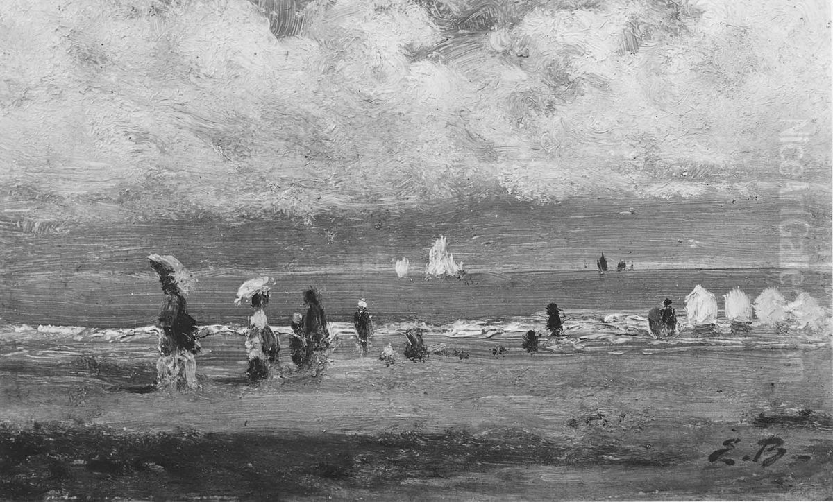 Beach Scene with Figures Oil Painting by Eugene Louis Boudin
