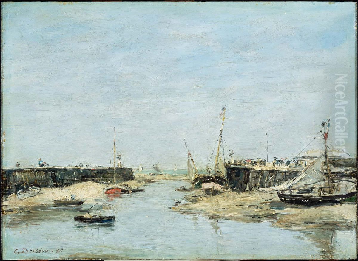 Trouville, Les Jetees a Maree Basse Oil Painting by Eugene Louis Boudin