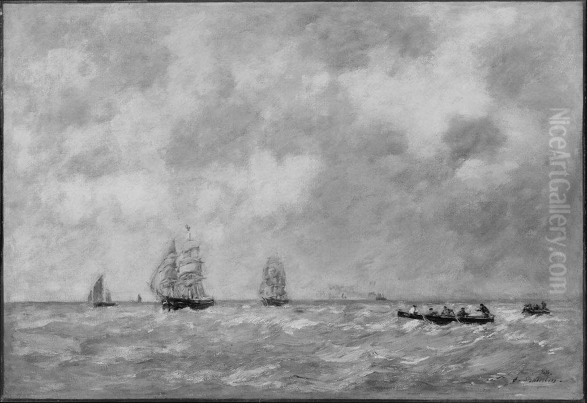 Seascape, River Pilots Oil Painting by Eugene Louis Boudin