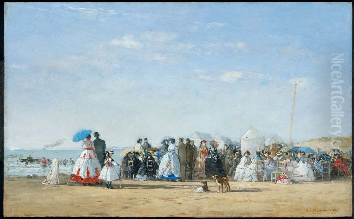 Fashionable Figures on the Beach Oil Painting by Eugene Louis Boudin