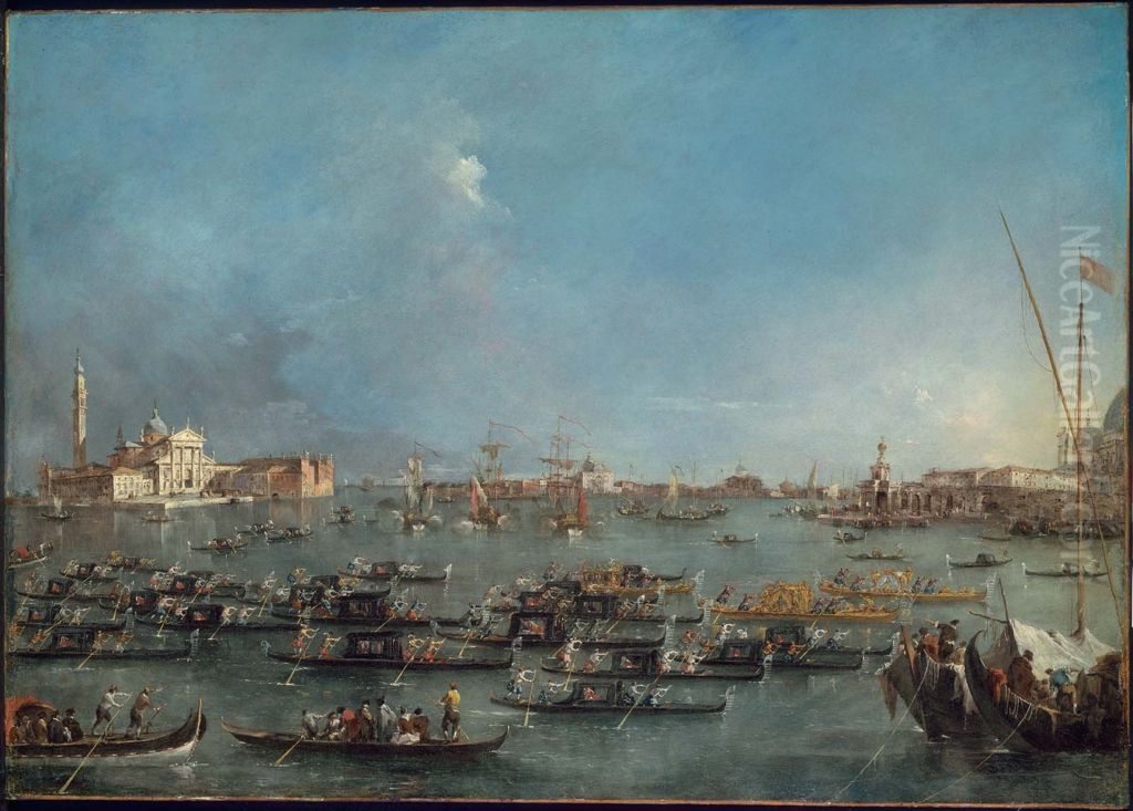 Procession of Gondolas in the Bacino di San Marco Oil Painting by Francesco Guardi