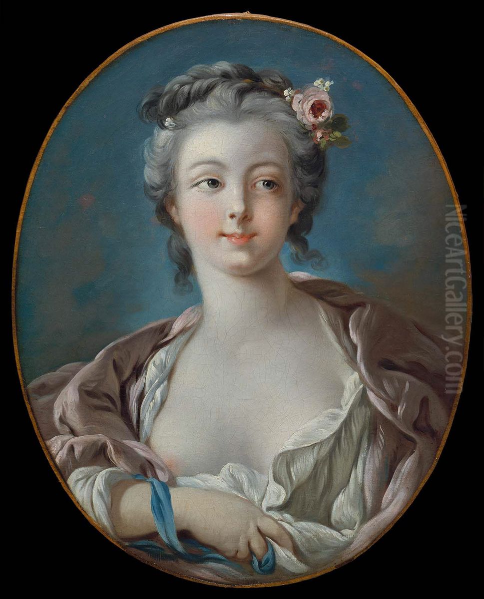 Molodaa zensina s cvetami v volosah, osibocno nazyvautPortret madam Buse Oil Painting by Francois Boucher