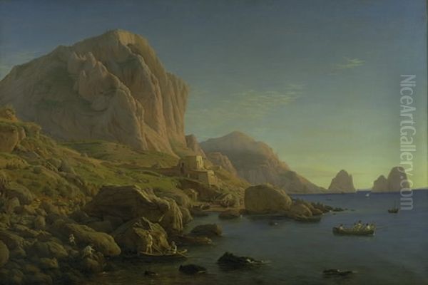 A Rocky Coast, Capri. Soon after Sunrise Oil Painting by Christen Kobke