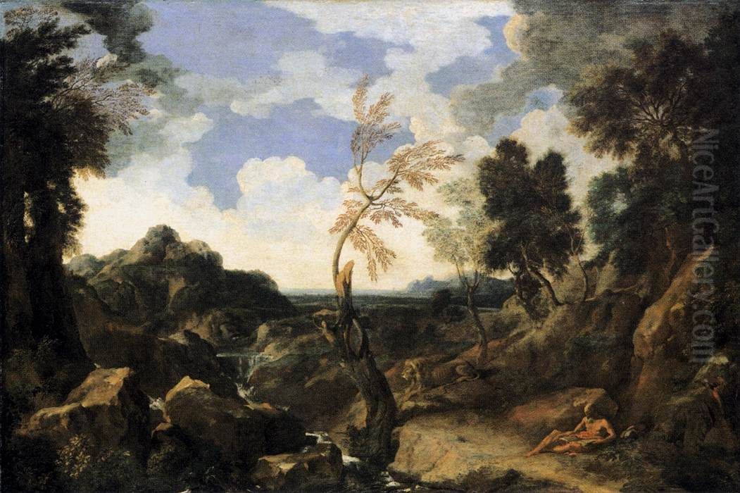 Landscape with St Jerome and the Lion Oil Painting by Gaspard Dughet