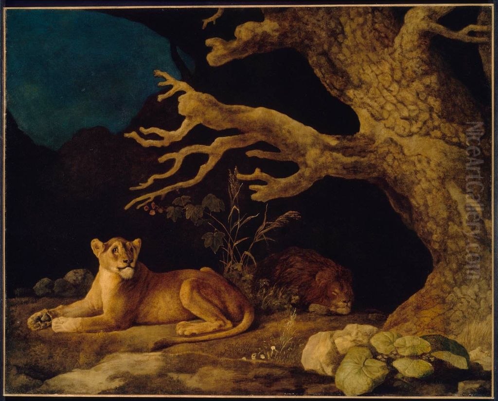 Lion and Lioness Oil Painting by George Stubbs
