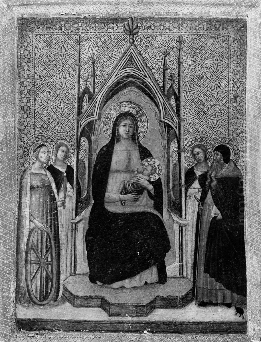 Virgin and Child Enthroned with Four Saints Oil Painting by Giotto