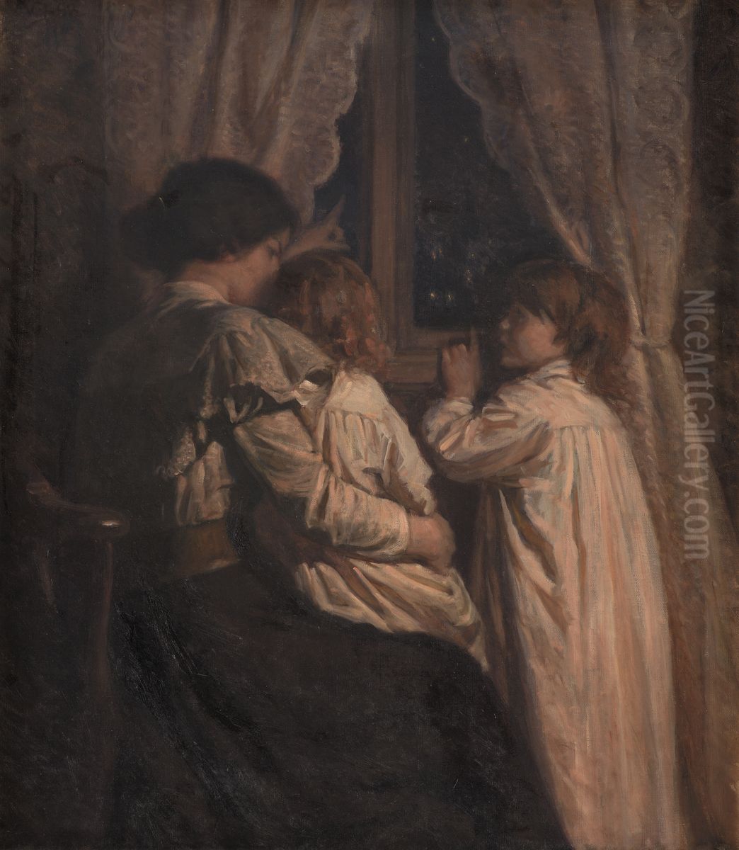 Bornene siger godnat til deres stjerner Oil Painting by Valdemar Irminger