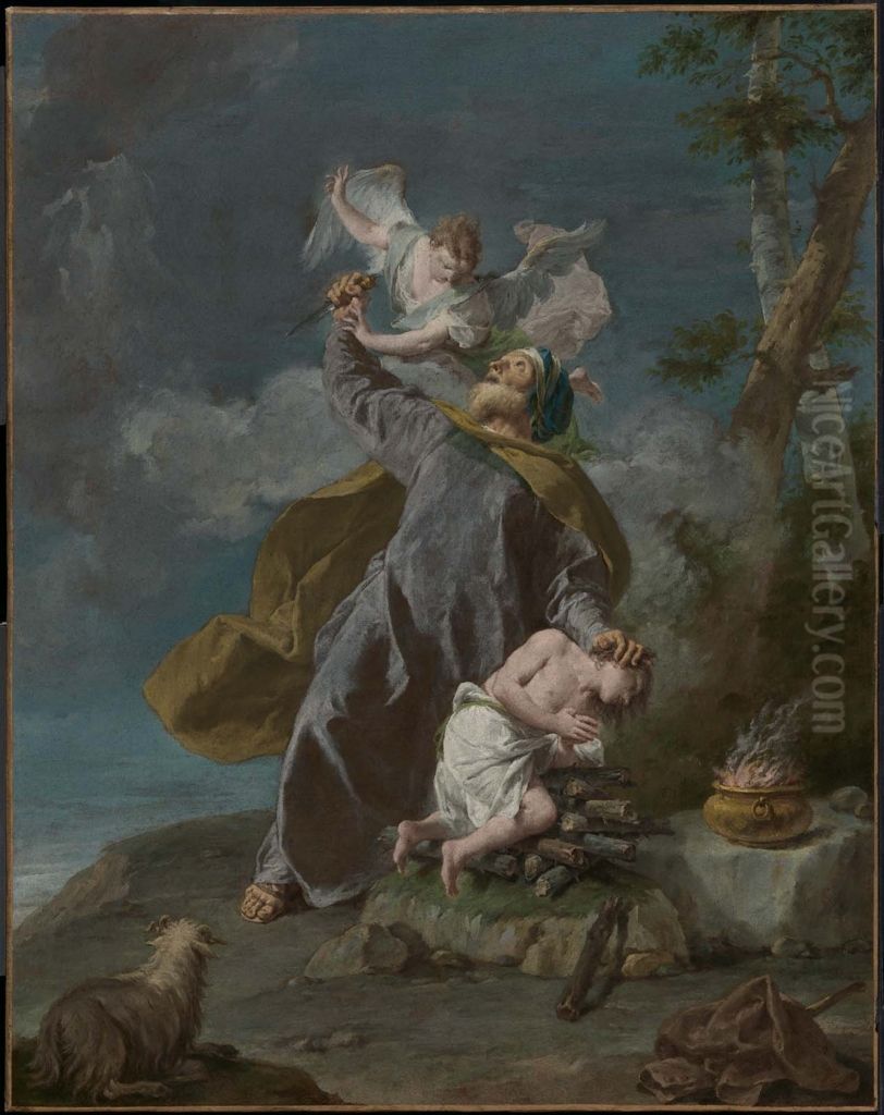 Abraham Sacrificing His Son Isaac Oil Painting by Giambattista Pittoni