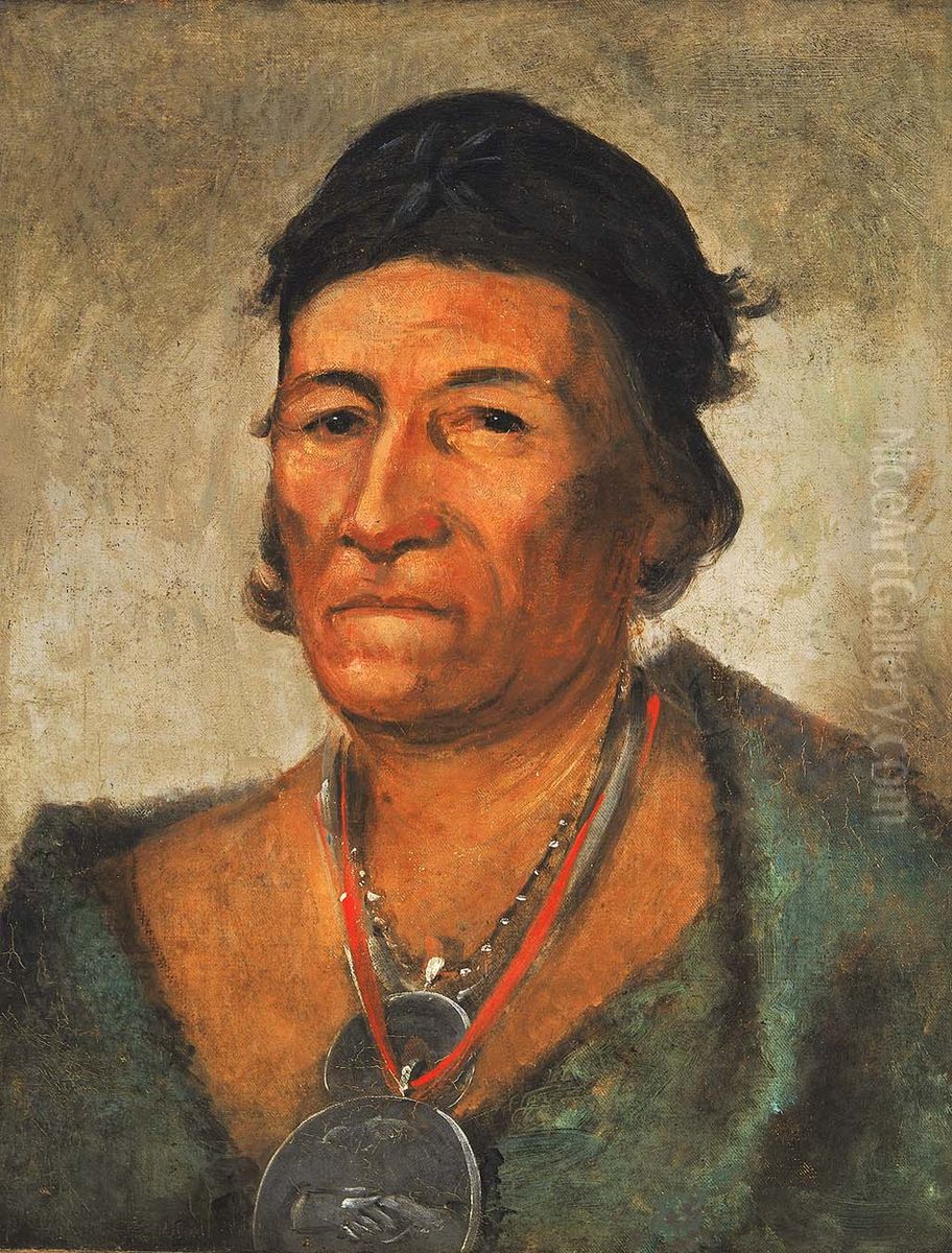 Ko-man-i-kin, Big Wave, an Old and Distinguished Chief Oil Painting by George Catlin