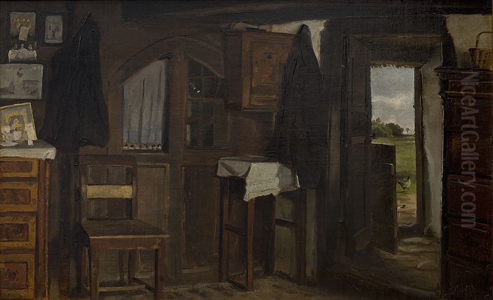 Interior fra et bondehus Oil Painting by Hans Smidth