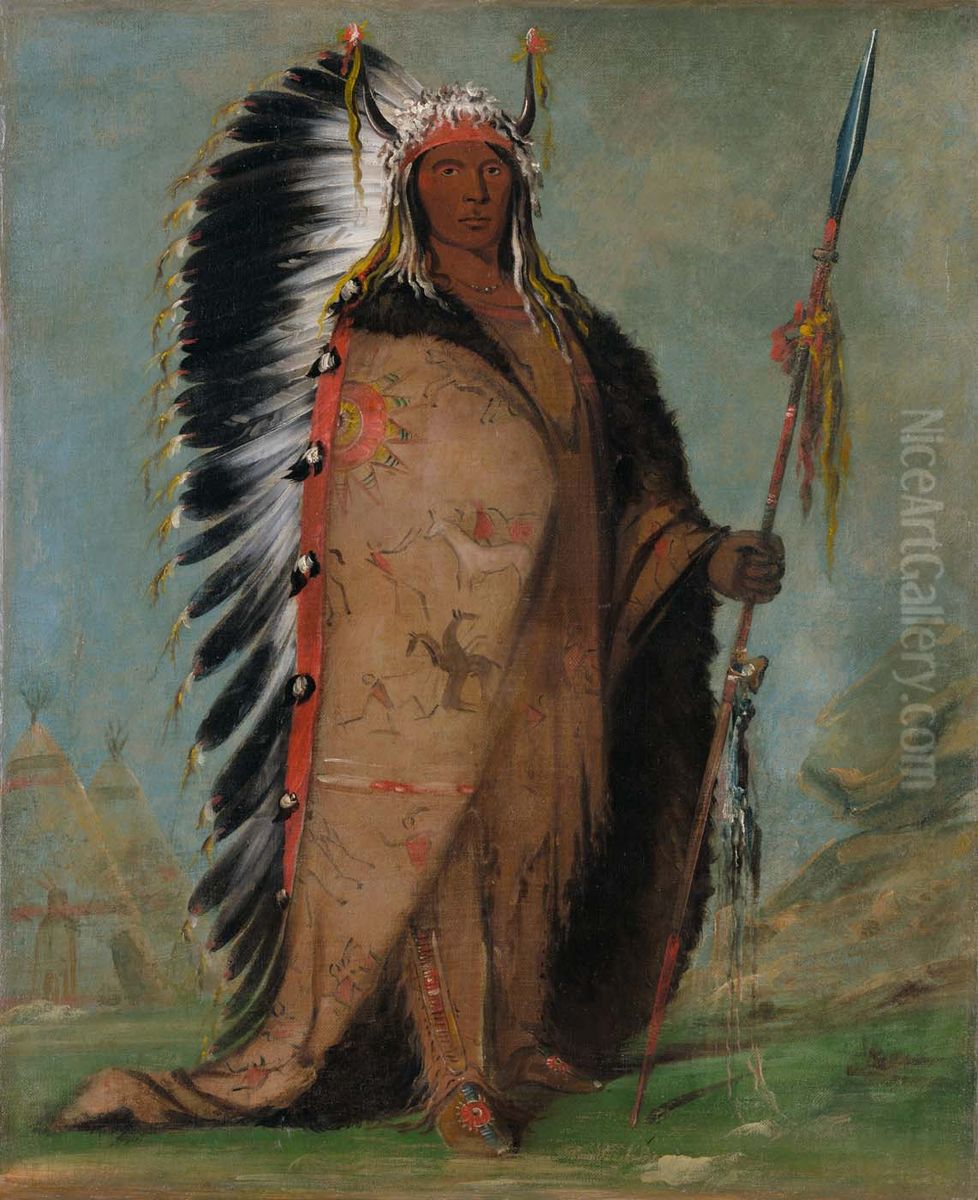 Ee-ah-sa-pa, Black Rock, a Two Kettle Chief Oil Painting by George Catlin